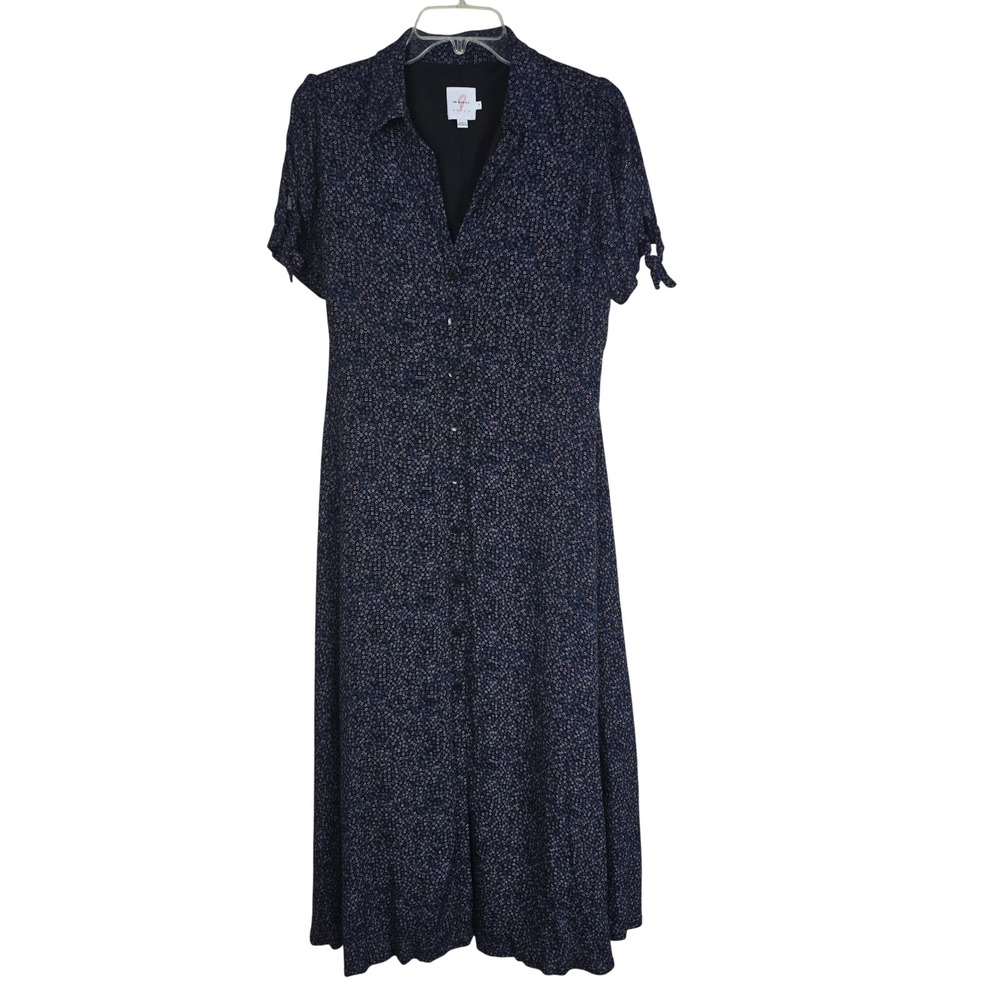 The Nines by HATCH Floral Button Front Midi Dress Size Medium Tie Sleeve